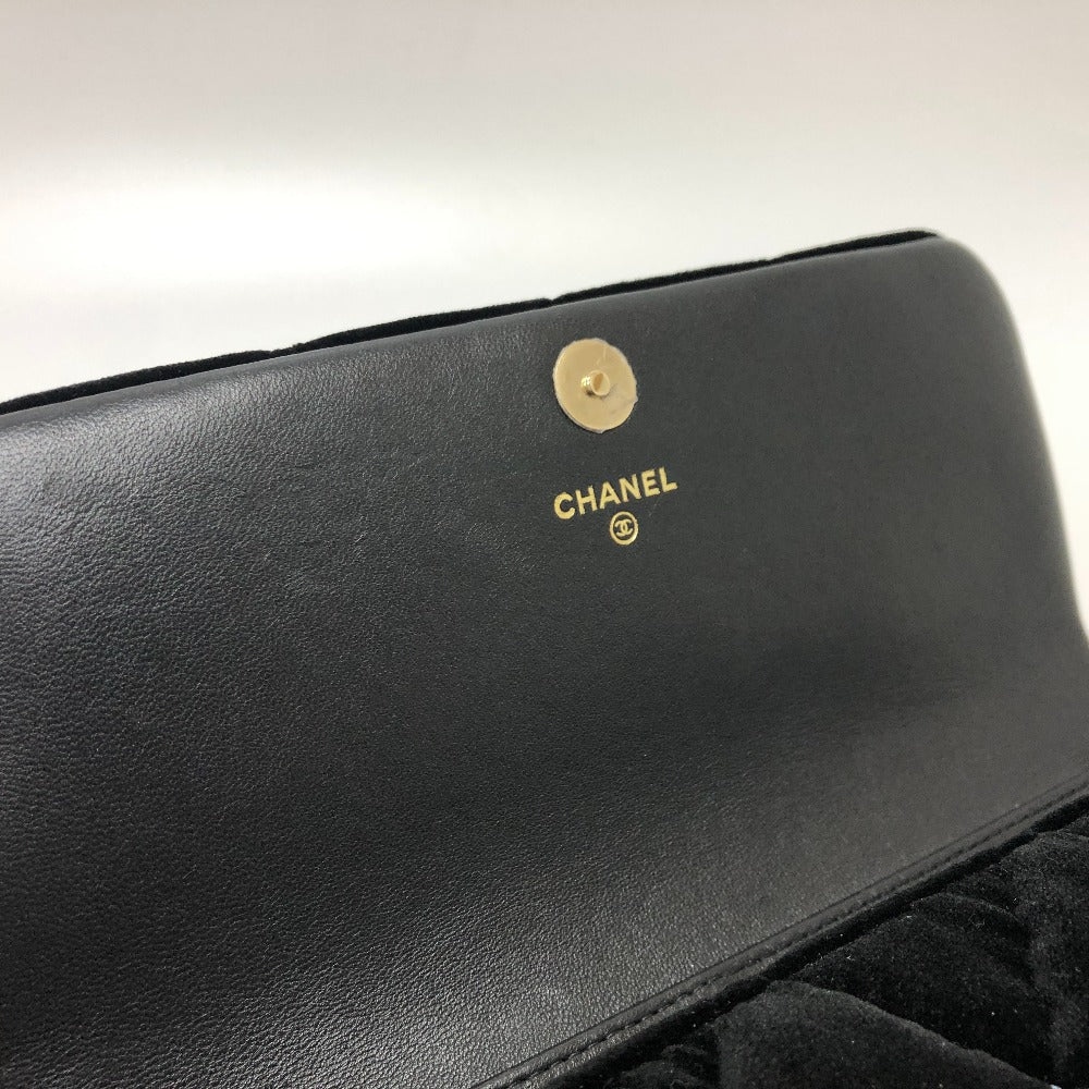 Chanel Shoulder Bag Velor Black Velour Matelasse Women Used Authentic