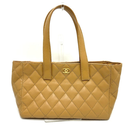 Chanel Tote Bag Calfskin Beige Wild Stitch Women Used Authentic