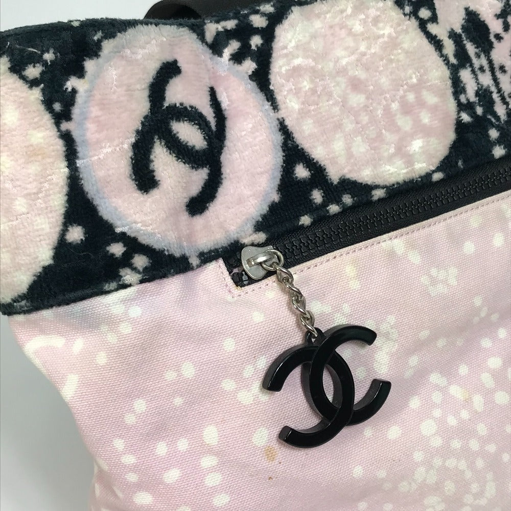 Chanel Tote Bag Canvas Light Pink X Black Coco Mark Women Used Authentic