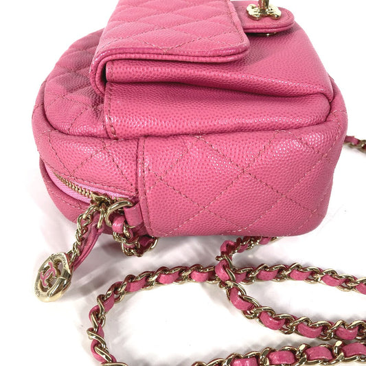 Chanel Shoulder Bag Caviar Skin Pink Matelasse Quilted Chain Bag Cc Coco Mark Women Used Authentic