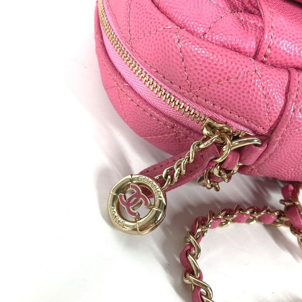 Chanel Shoulder Bag Caviar Skin Pink Matelasse Quilted Chain Bag Cc Coco Mark Women Used Authentic