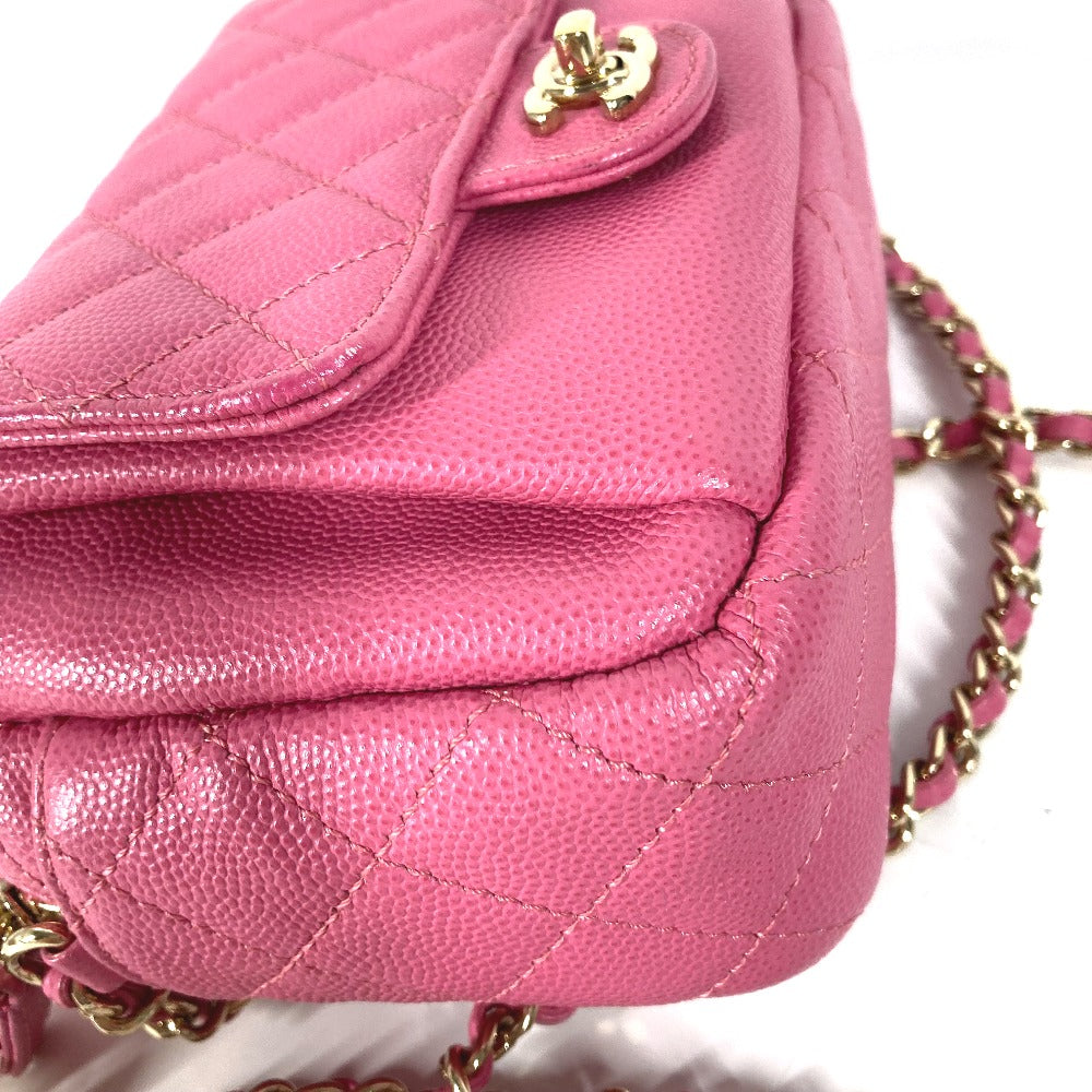 Chanel Shoulder Bag Caviar Skin Pink Matelasse Quilted Chain Bag Cc Coco Mark Women Used Authentic