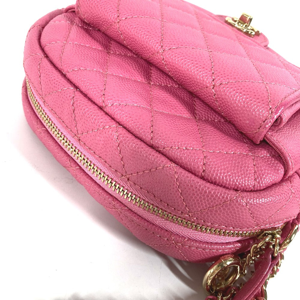 Chanel Shoulder Bag Caviar Skin Pink Matelasse Quilted Chain Bag Cc Coco Mark Women Used Authentic