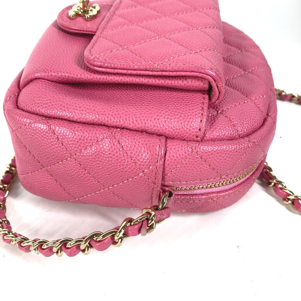 Chanel Shoulder Bag Caviar Skin Pink Matelasse Quilted Chain Bag Cc Coco Mark Women Used Authentic