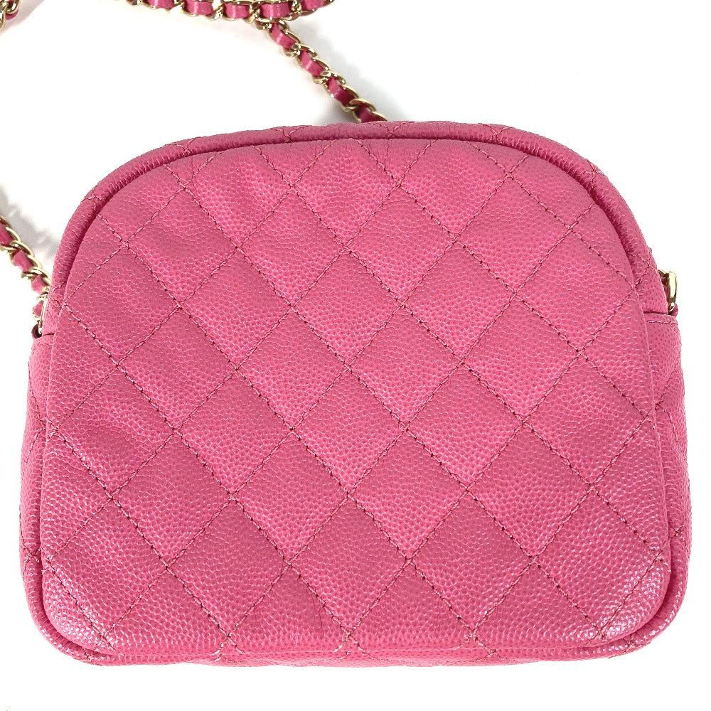 Chanel Shoulder Bag Caviar Skin Pink Matelasse Quilted Chain Bag Cc Coco Mark Women Used Authentic