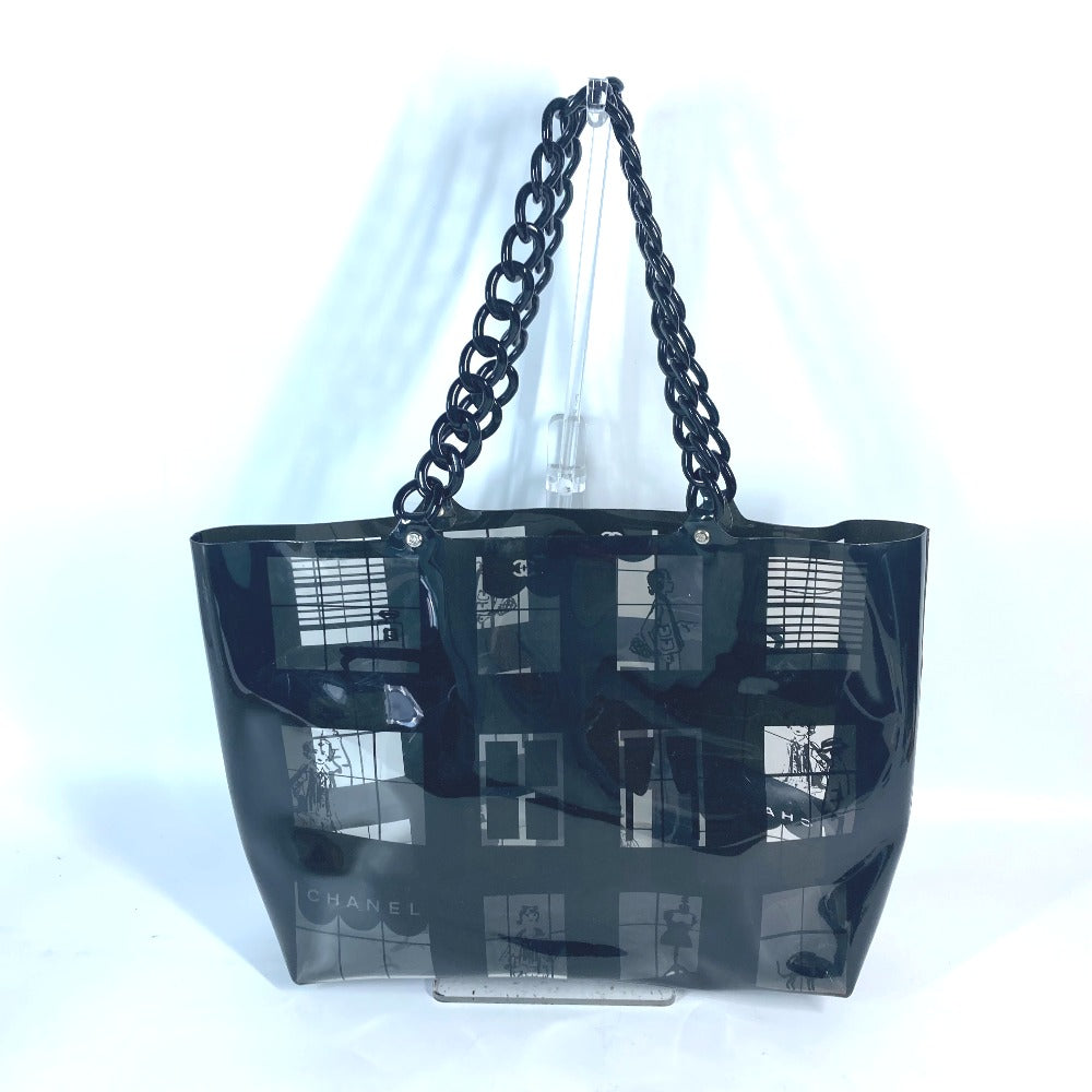 Chanel Shoulder Bag Plastics Black Plastic Chain Window Line Women Used Authentic