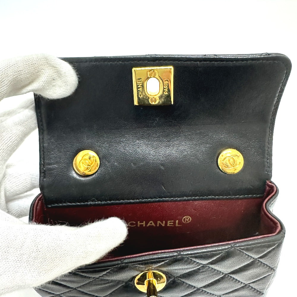 Chanel Shoulder Bag 2208 Lambskin Black Mini Matrasse Women Used Authentic