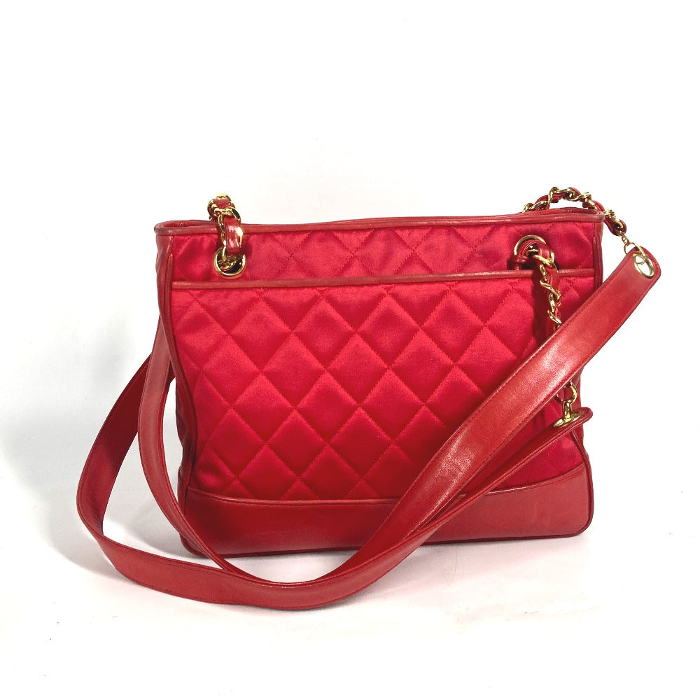 Chanel Shoulder Bag Satin, Leather Red Vintage Cocoball Matrasse Quilting Women Used Authentic