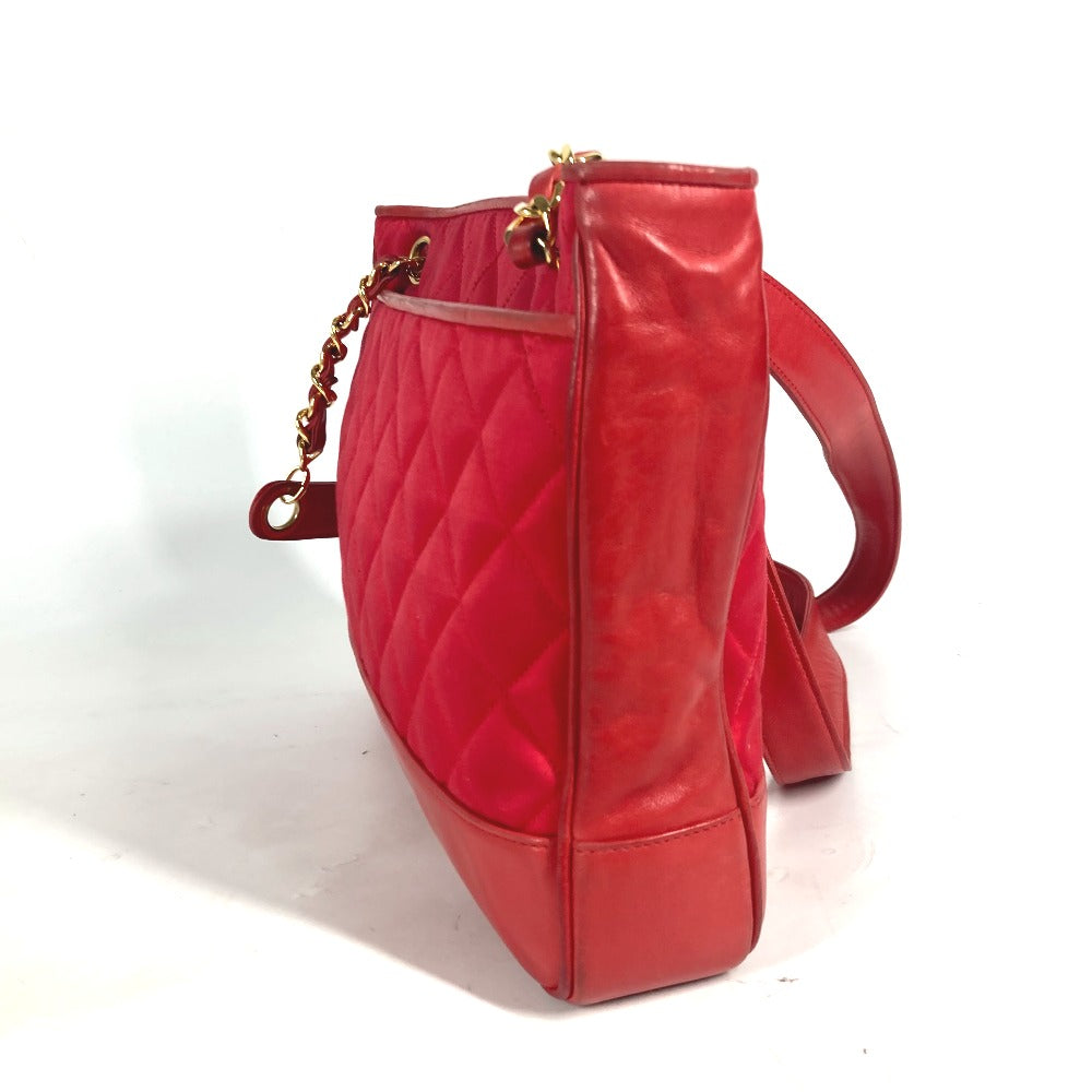 Chanel Shoulder Bag Satin, Leather Red Vintage Cocoball Matrasse Quilting Women Used Authentic