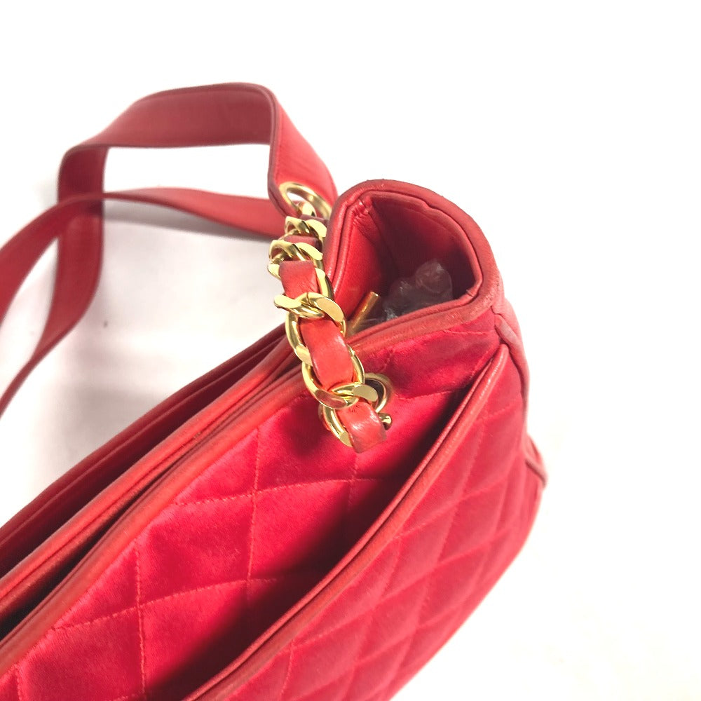 Chanel Shoulder Bag Satin, Leather Red Vintage Cocoball Matrasse Quilting Women Used Authentic