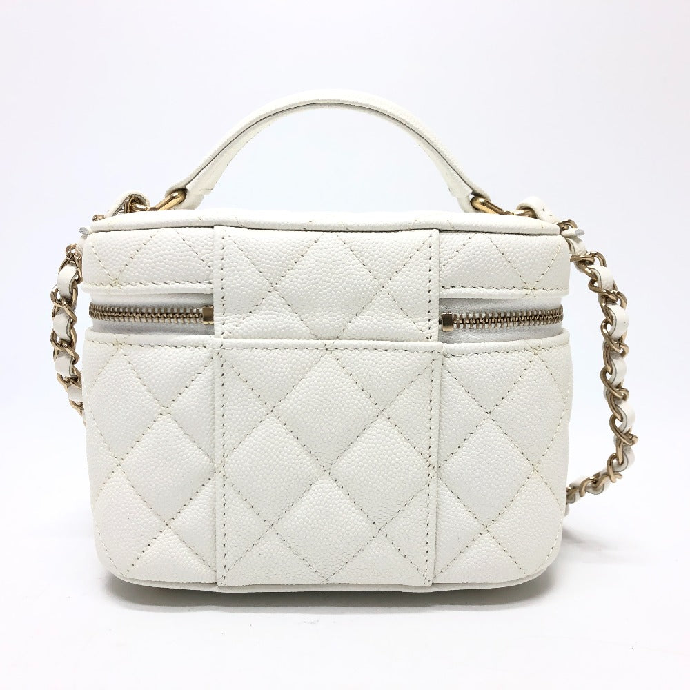 Chanel Shoulder Bag As3171 Caviar Skin White Coco Mark Cc Vanity Bag Women Used Authentic