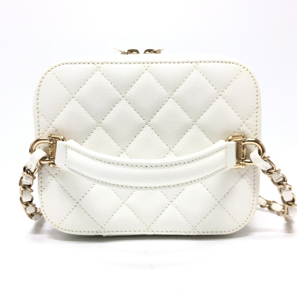 Chanel Shoulder Bag As3171 Caviar Skin White Coco Mark Cc Vanity Bag Women Used Authentic