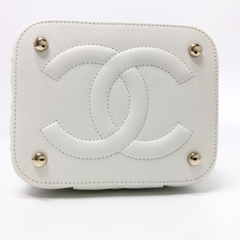 Chanel Shoulder Bag As3171 Caviar Skin White Coco Mark Cc Vanity Bag Women Used Authentic