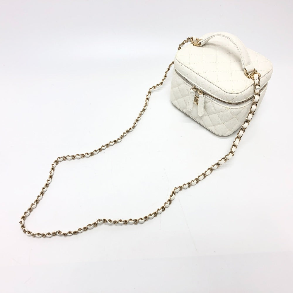 Chanel Shoulder Bag As3171 Caviar Skin White Coco Mark Cc Vanity Bag Women Used Authentic