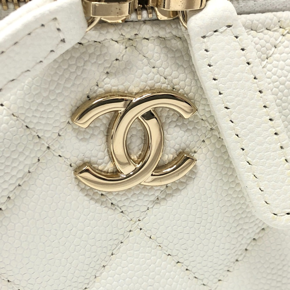 Chanel Shoulder Bag As3171 Caviar Skin White Coco Mark Cc Vanity Bag Women Used Authentic