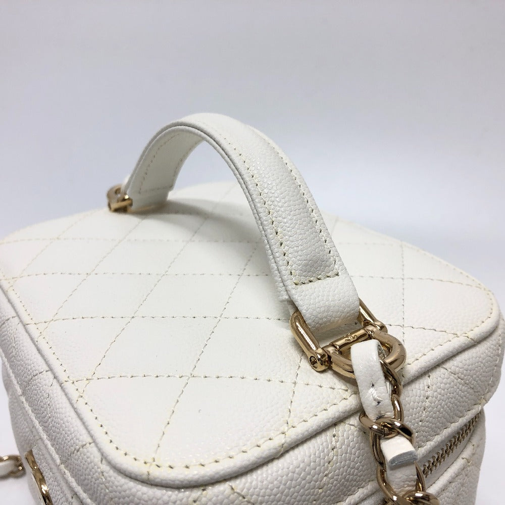 Chanel Shoulder Bag As3171 Caviar Skin White Coco Mark Cc Vanity Bag Women Used Authentic