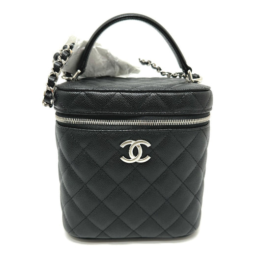 Chanel Vanity Bag As2362 Caviar Skin Black Coco Mark Cc Matelasse Quilting Women Used Authentic