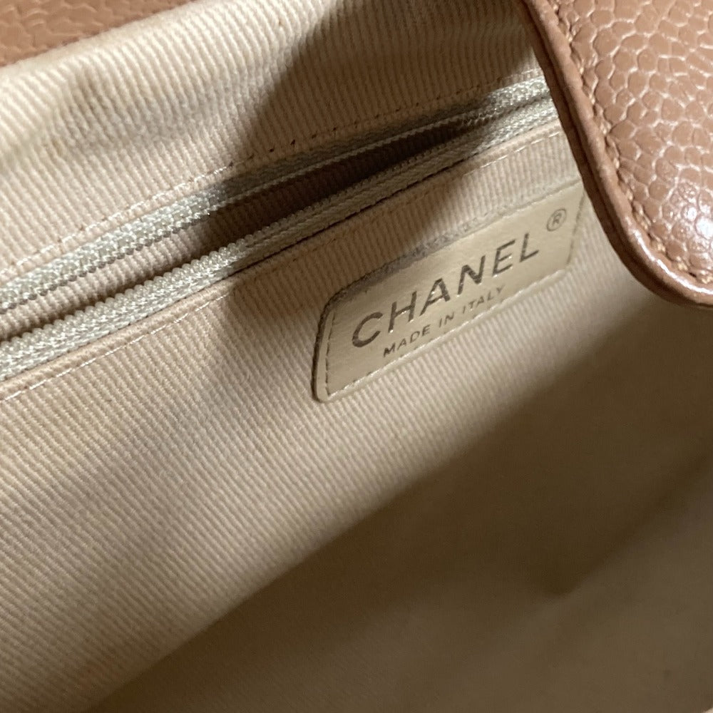 Chanel Tote Bag Caviar Skin Beige Cc Coco Mark Women Used Authentic