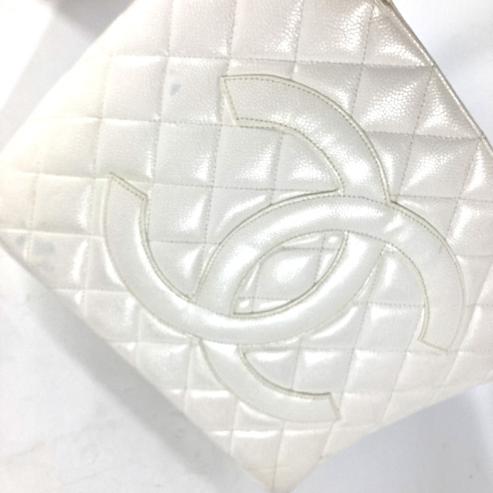 Chanel Tote Bag A01804 Caviar Skin White Quilting Matelasse Cc Coco Mark Replica Tote Women Used Authentic