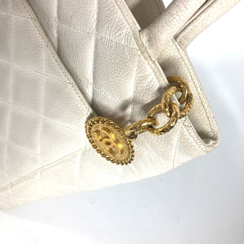 Chanel Tote Bag A01804 Caviar Skin White Quilting Matelasse Cc Coco Mark Replica Tote Women Used Authentic