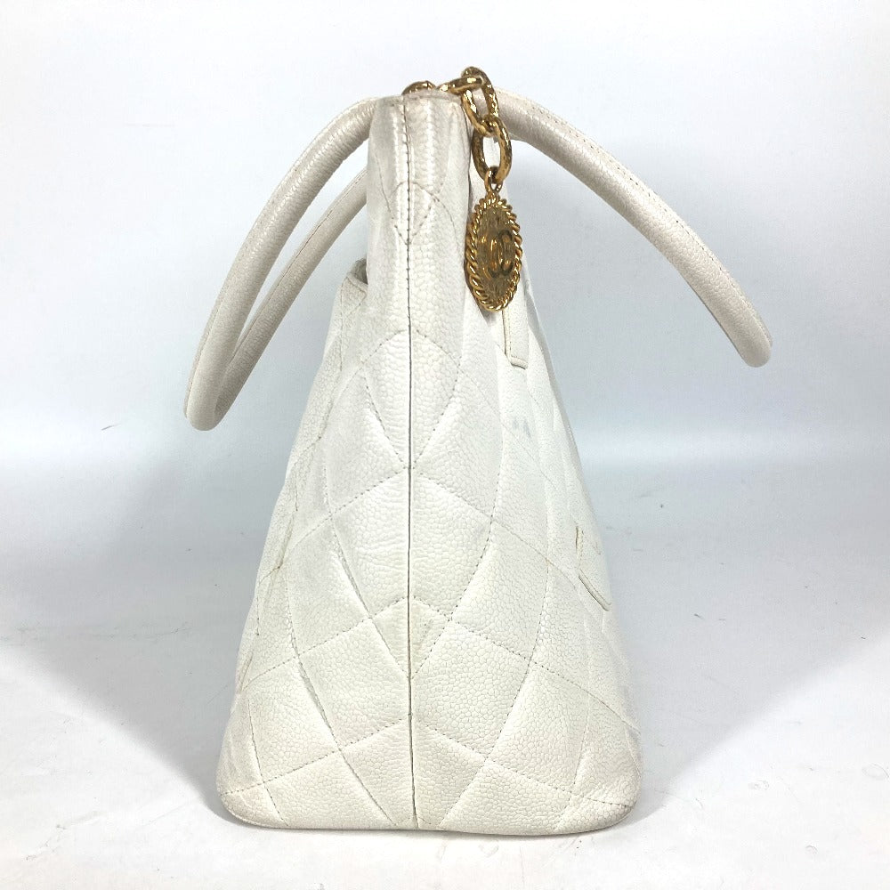 Chanel Tote Bag A01804 Caviar Skin White Quilting Matelasse Cc Coco Mark Replica Tote Women Used Authentic