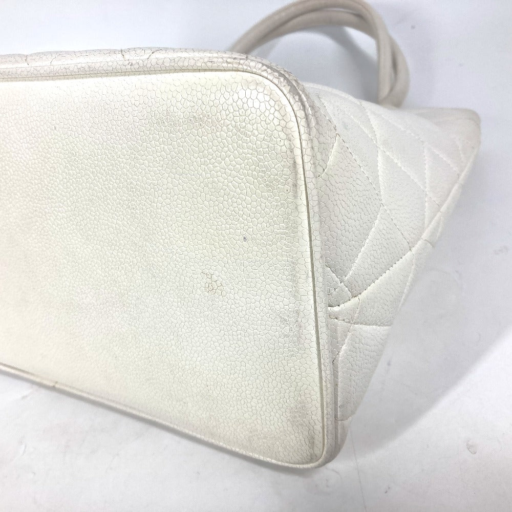 Chanel Tote Bag A01804 Caviar Skin White Quilting Matelasse Cc Coco Mark Replica Tote Women Used Authentic