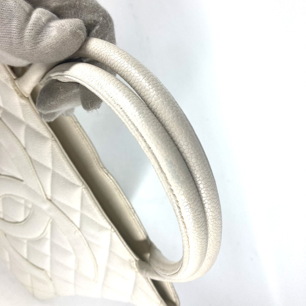 Chanel Tote Bag A01804 Caviar Skin White Quilting Matelasse Cc Coco Mark Replica Tote Women Used Authentic