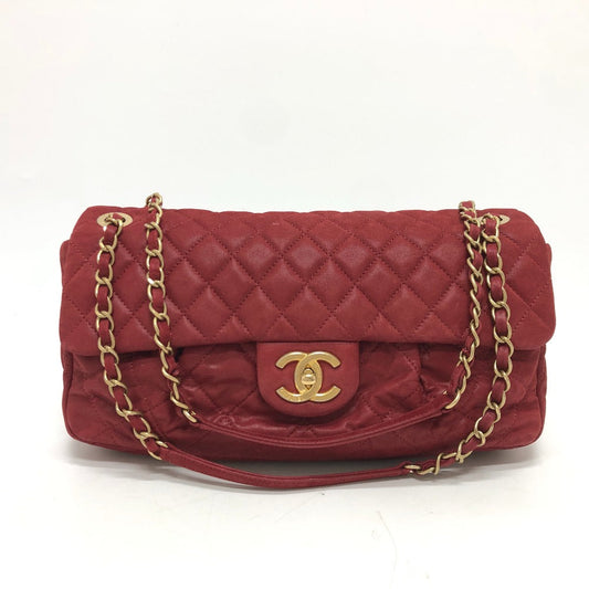 Chanel Shoulder Bag Coated Leather Red Matrasse 30 Coco Mark Women Used Authentic