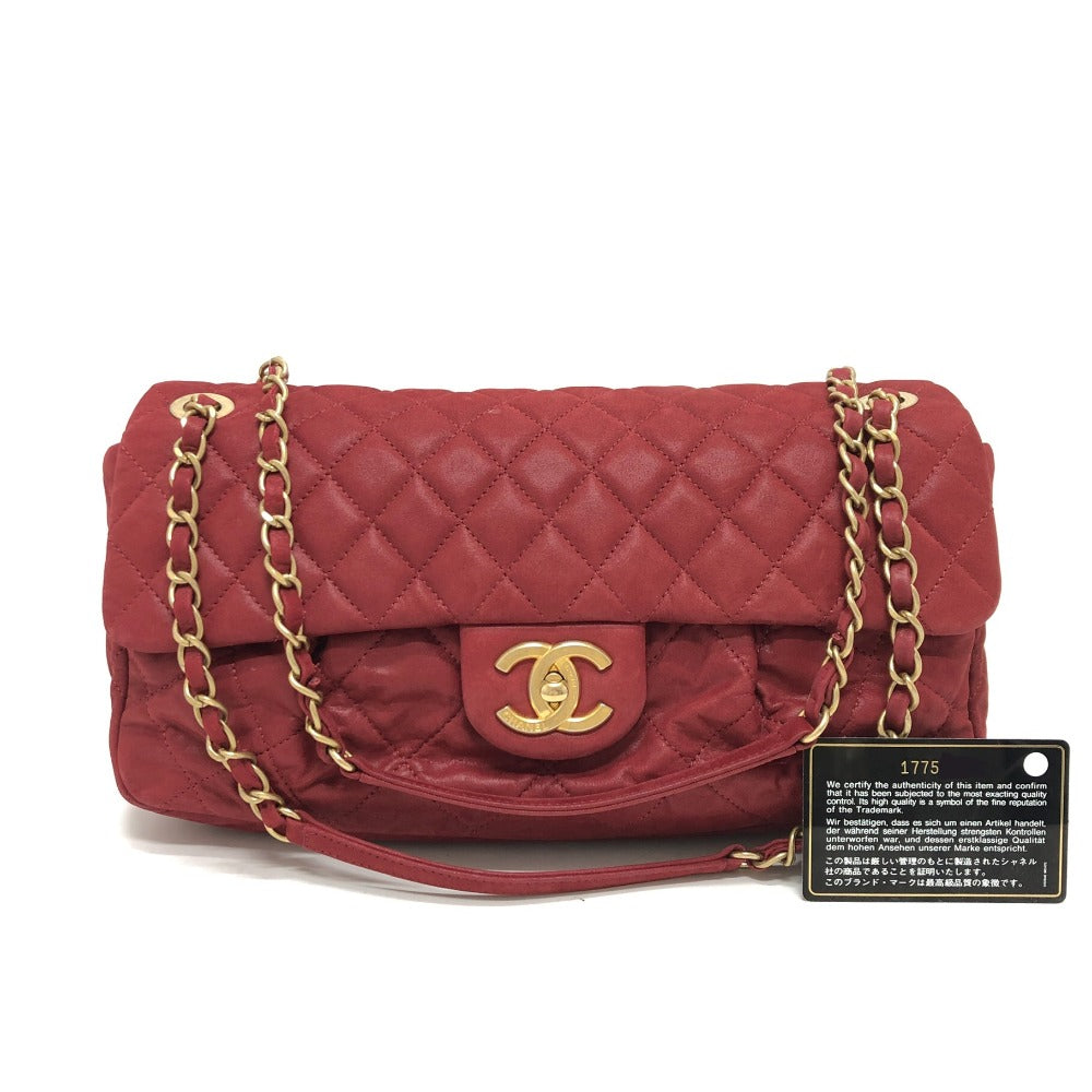 Chanel Shoulder Bag Coated Leather Red Matrasse 30 Coco Mark Women Used Authentic