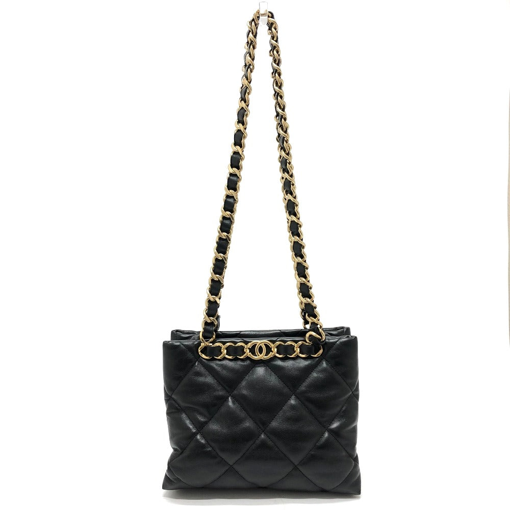 Chanel Shoulder Bag As3502 Lambskin Black Coco Mark Cc Matelasse Small Shopping Bag Women Used Authentic