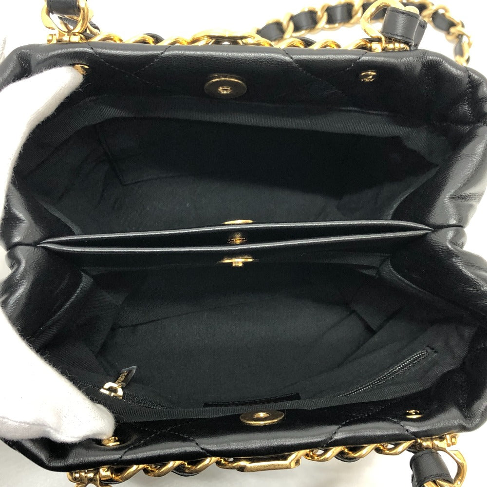 Chanel Shoulder Bag As3502 Lambskin Black Coco Mark Cc Matelasse Small Shopping Bag Women Used Authentic