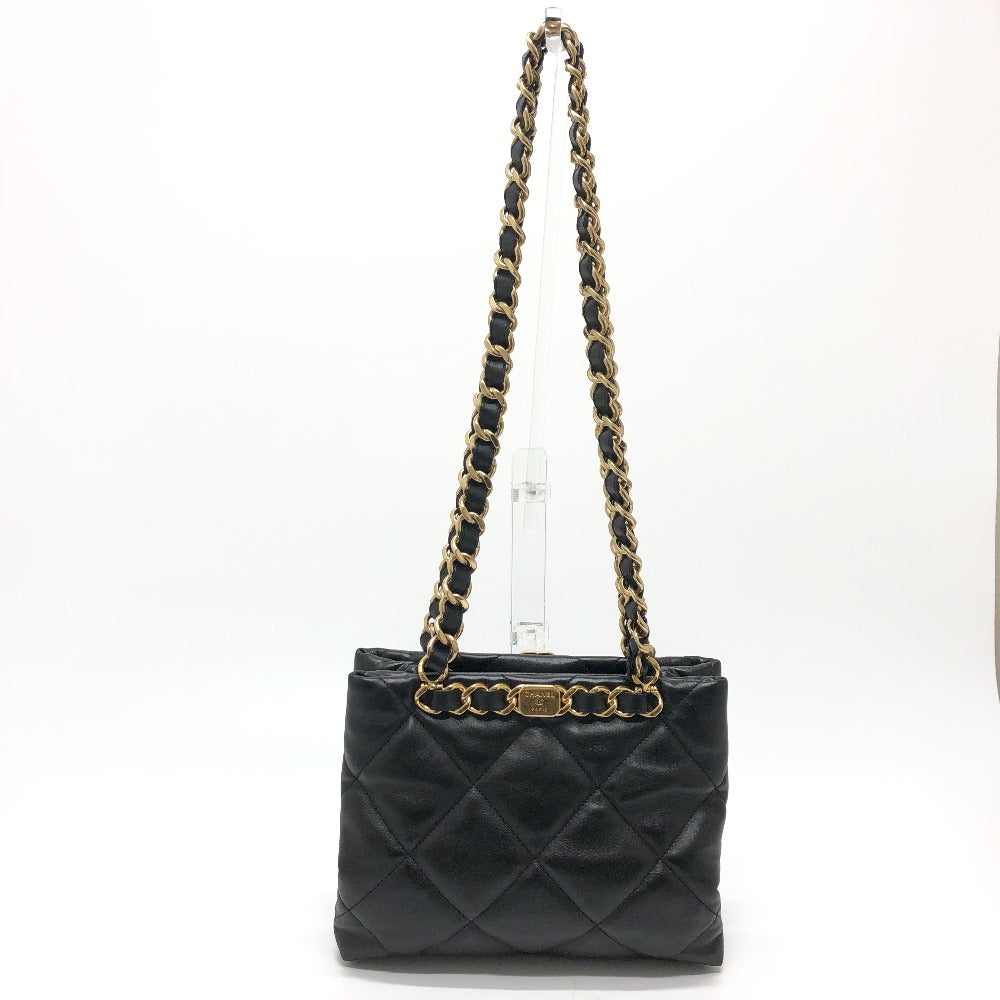 Chanel Shoulder Bag As3502 Lambskin Black Coco Mark Cc Matelasse Small Shopping Bag Women Used Authentic