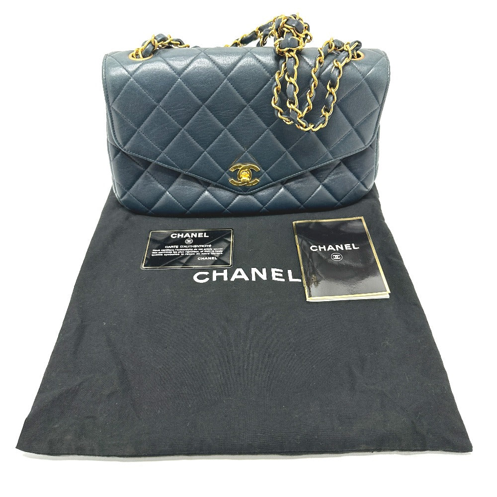 Chanel Tote Bag Lambskin Navy Quilting Vintage W Chain Cc Matelasse Coco Mark Women Used Authentic