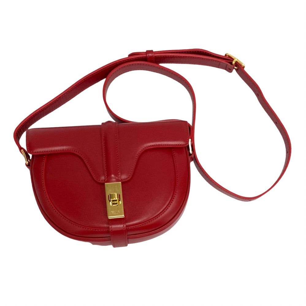 Celine Shoulder Bag Leather Red 16 Small Busas Women Used Authentic