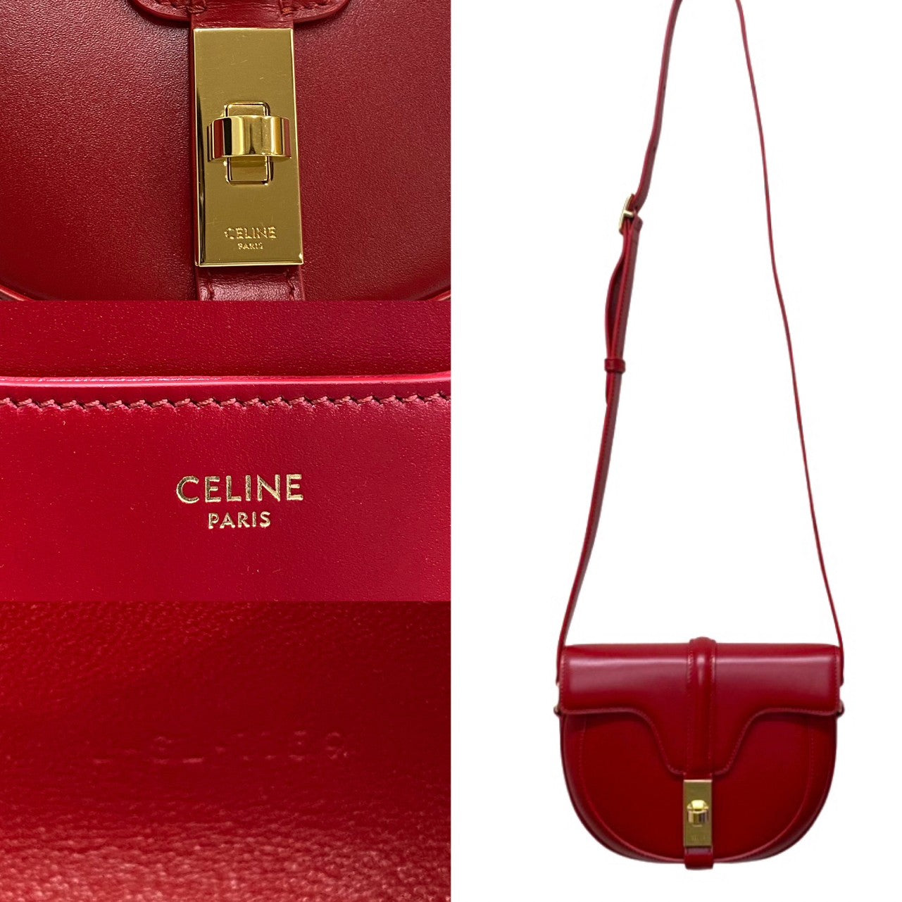 Celine Shoulder Bag Leather Red 16 Small Busas Women Used Authentic