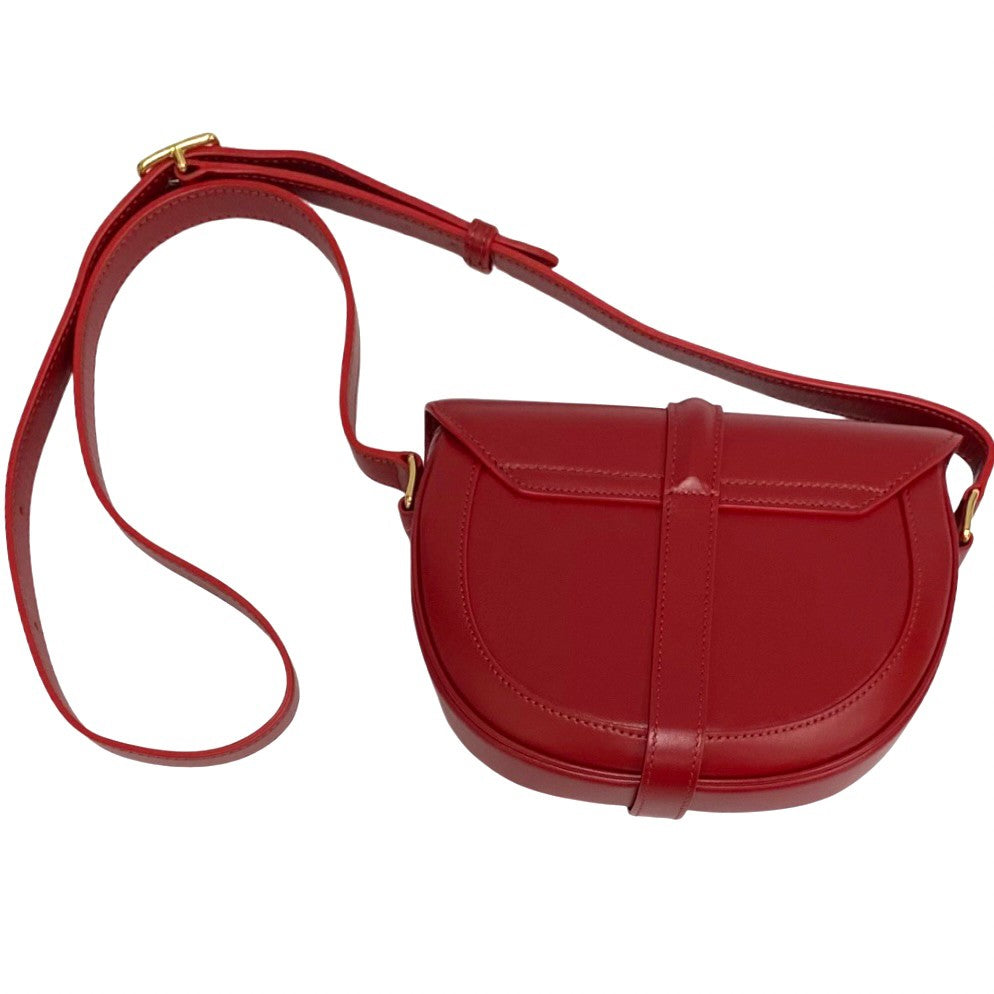 Celine Shoulder Bag Leather Red 16 Small Busas Women Used Authentic