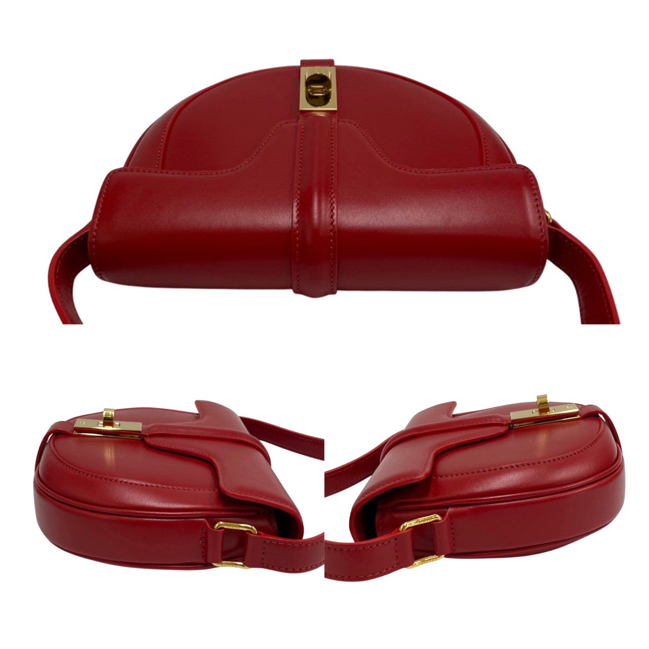 Celine Shoulder Bag Leather Red 16 Small Busas Women Used Authentic