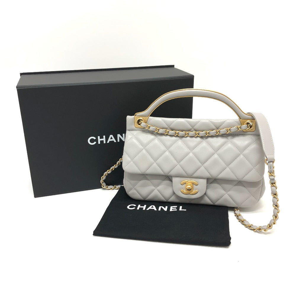 Chanel Shoulder Bag Lambskin Gray Handbag Matrasse Women Used Authentic