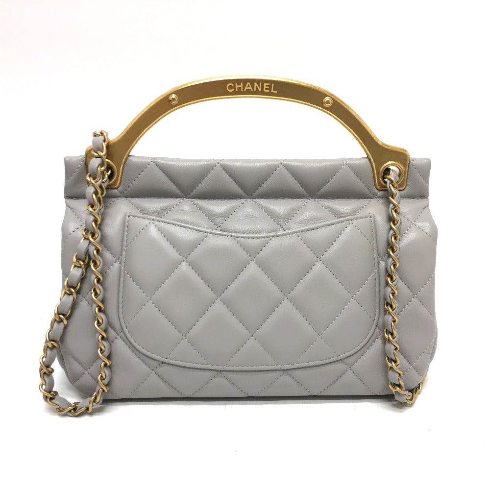 Chanel Shoulder Bag Lambskin Gray Handbag Matrasse Women Used Authentic