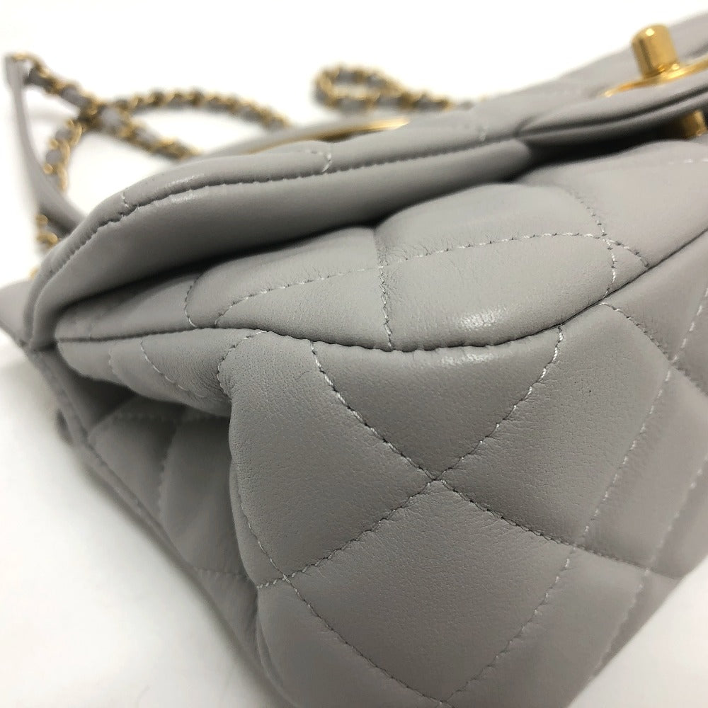 Chanel Shoulder Bag Lambskin Gray Handbag Matrasse Women Used Authentic