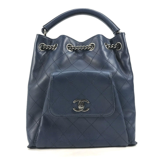 Chanel Shoulder Bag Leather Blue Shoulder Matelasse Cc Coco Mark Chain Women Used Authentic