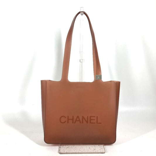 Chanel Tote Bag Rubber Brown Logo Women Used Authentic