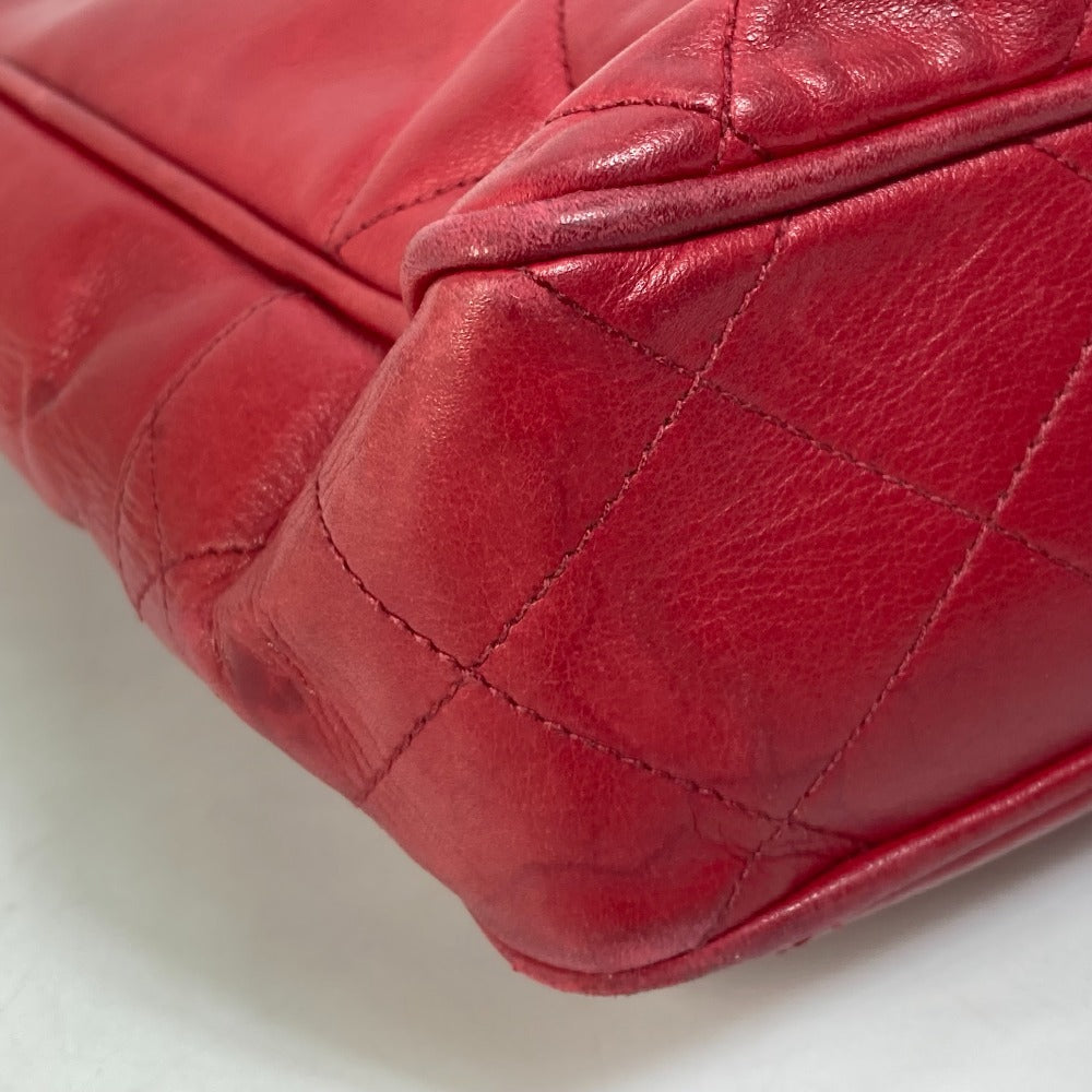 Chanel Shoulder Bag Leather Red Vintage Quilting Matelasse Women Used Authentic