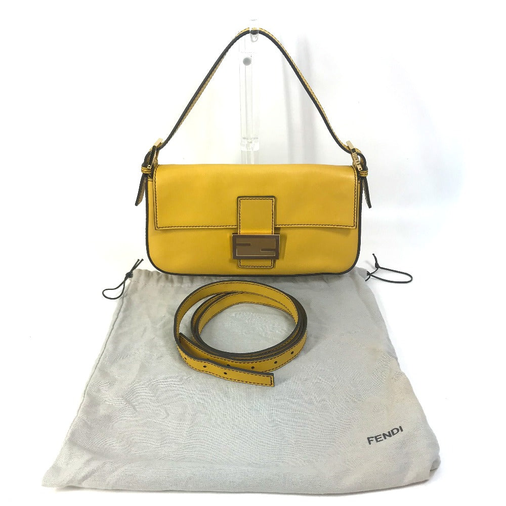 Fendi Handbag 8 Br600 Leather Yellow Ff Mamma Bucket Women Used Authentic