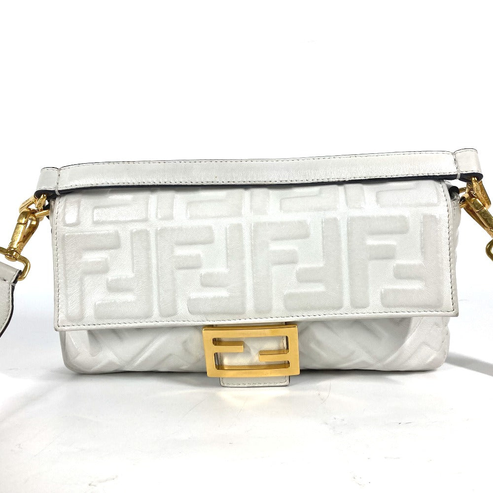 Fendi Shoulder Bag 8 Br600 Leather White Zucca Mamma Bucket