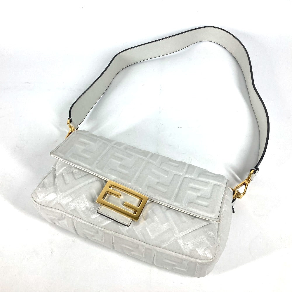 Fendi Shoulder Bag 8 Br600 Leather White Zucca Mamma Bucket