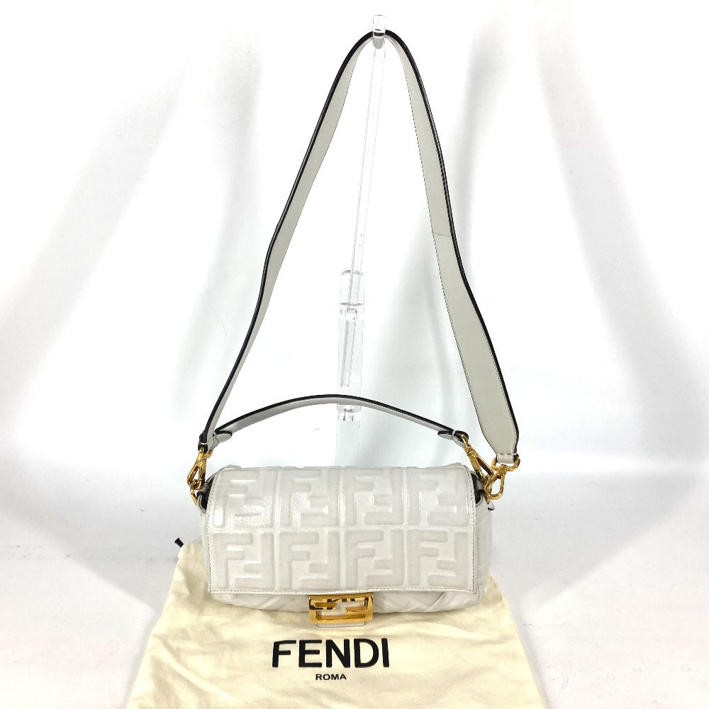 Fendi Shoulder Bag 8 Br600 Leather White Zucca Mamma Bucket