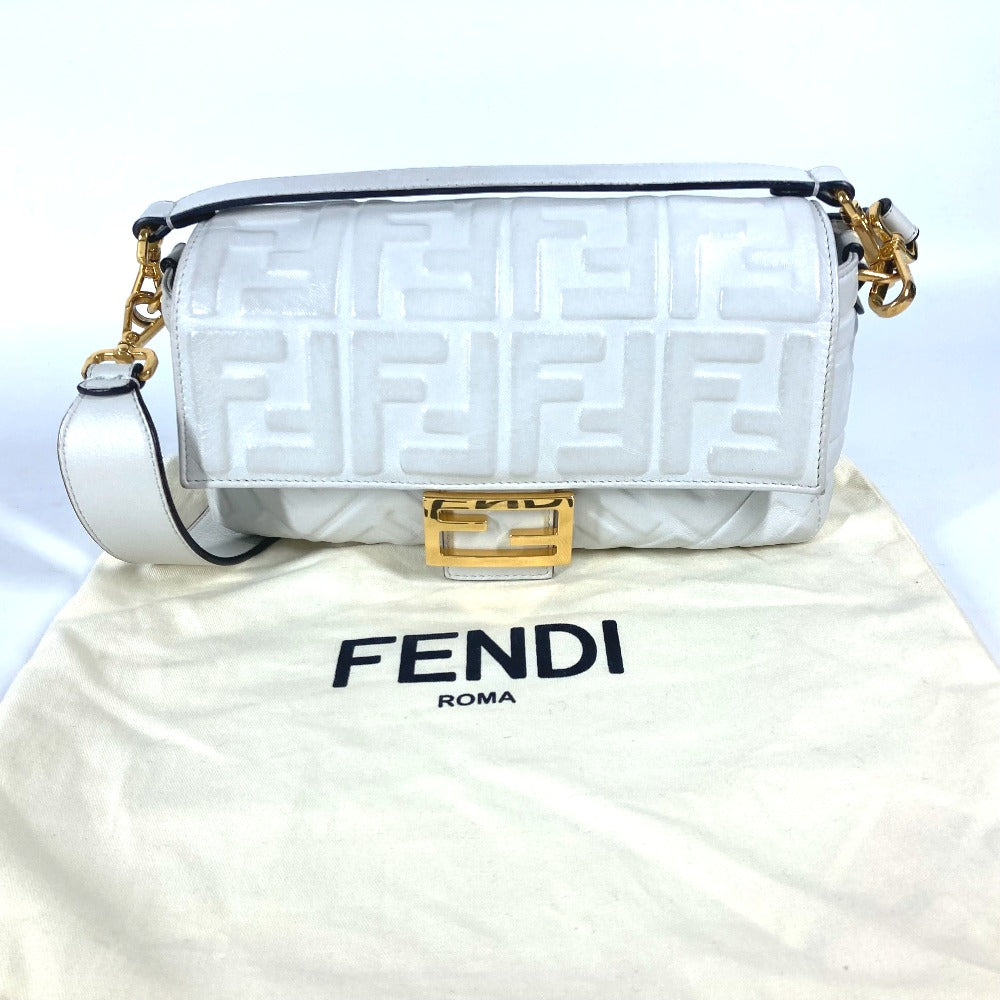 Fendi Shoulder Bag 8 Br600 Leather White Zucca Mamma Bucket