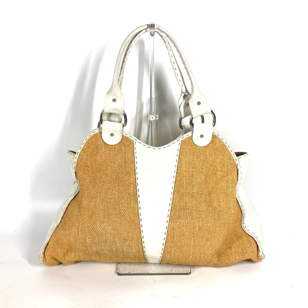 Fendi Shoulder Bag Straw, Leather Beige Beach Bag Summer Bag Logo Selleria Women Used Authentic