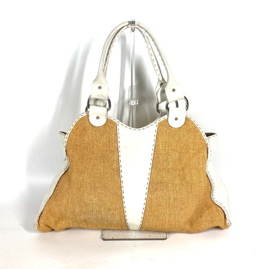 Fendi Shoulder Bag Straw, Leather Beige Beach Bag Summer Bag Logo Selleria Women Used Authentic